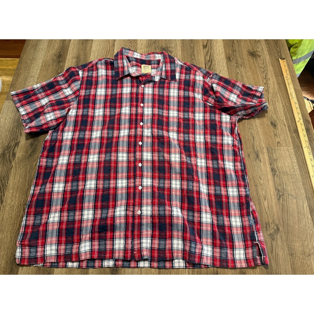 NorthCrest Button Down Mens XXXLT Red Plaid Short Sleeve Premium Classic